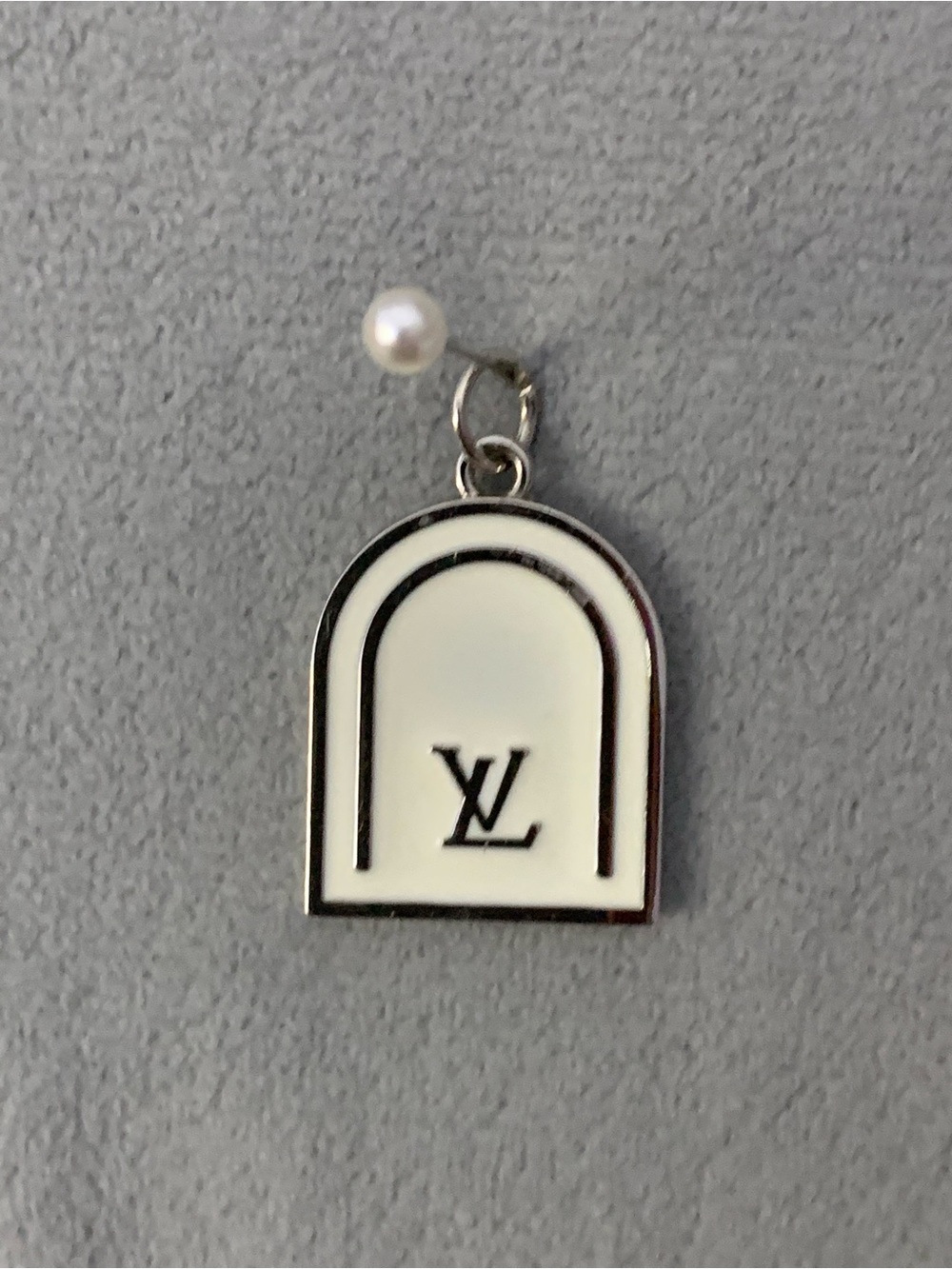 Upcycled White Enamel Arch Pendant Necklace Charm with Pearl Accent